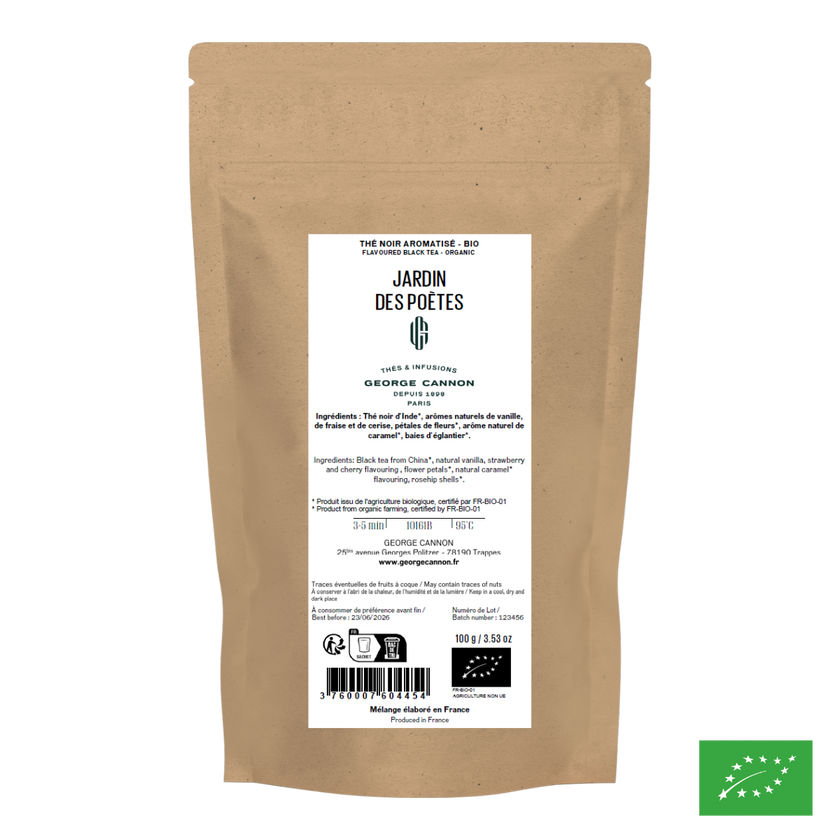 JARDIN DES POÈTES - Thé noir aromatisé vanille, fraise - Bio