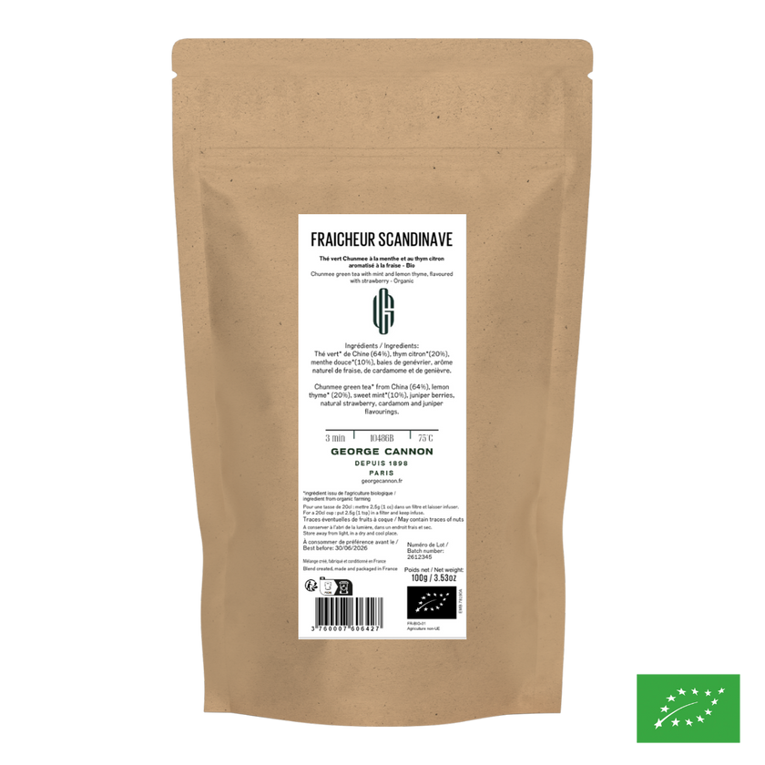 FRAÎCHEUR SCANDINAVE - Thé vert au thym citron aromatisé à la fraise - Bio