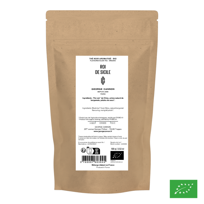 ROI DE SICILE - Earl Grey thé noir aromatisé bergamote - Bio