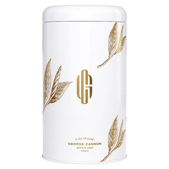 BOÎTE MÉTAL 100 g - Motif feuilles dorées