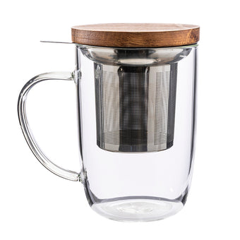 TISANIÈRE EN VERRE AVEC COUVERCLE BOIS