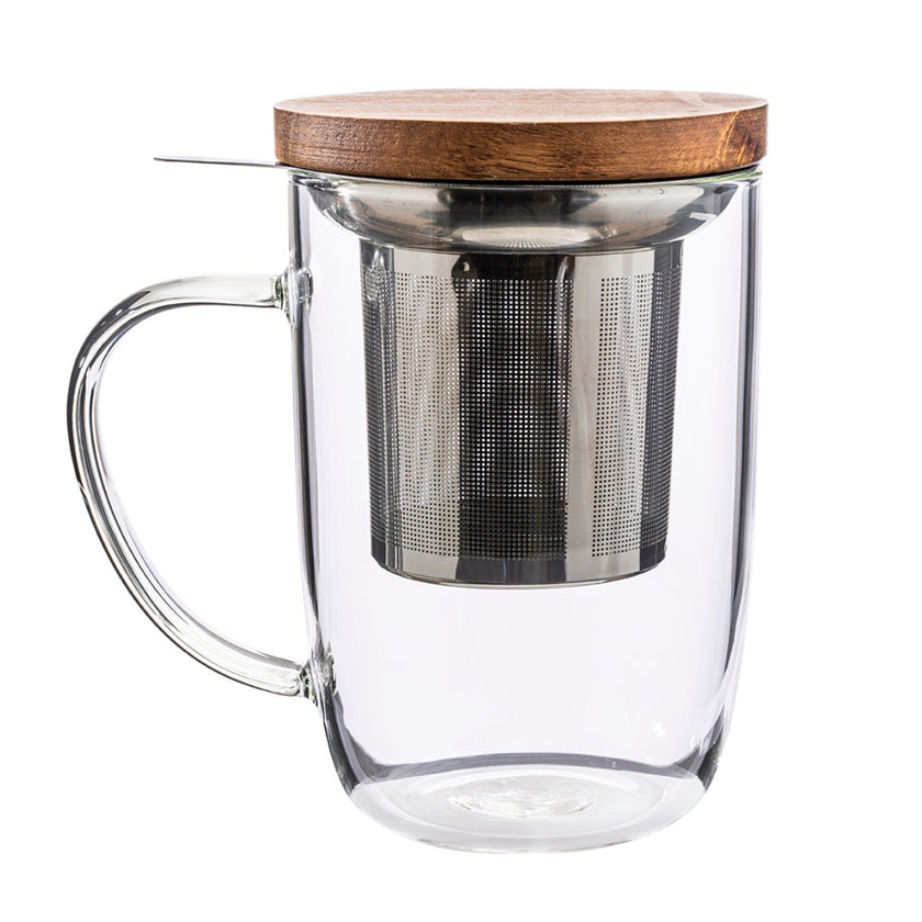 TISANIÈRE EN VERRE AVEC COUVERCLE BOIS